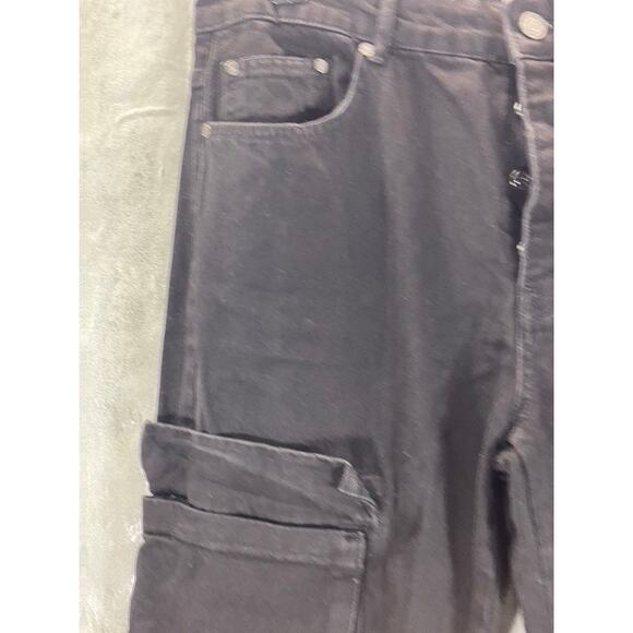 MAN BOOHOOMAN Men's Black Distressed Stretch Popper Hem Cargo Jeans SZ 36 - Picture 3 of 15